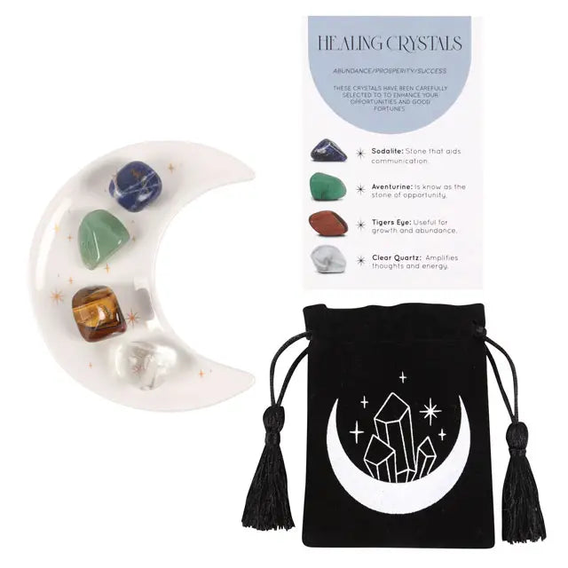 Juego de cristal curativo de éxito al por mayor con plato de baratija lunar