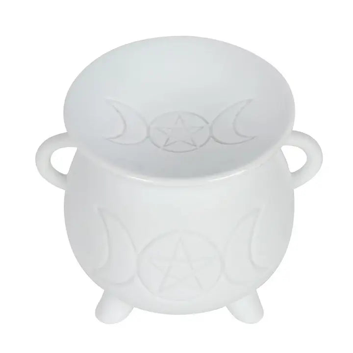 White Triple Moon Cauldron Oil Burner and Wax Warmer