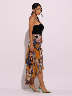 Asymmetrical hem floral skirt