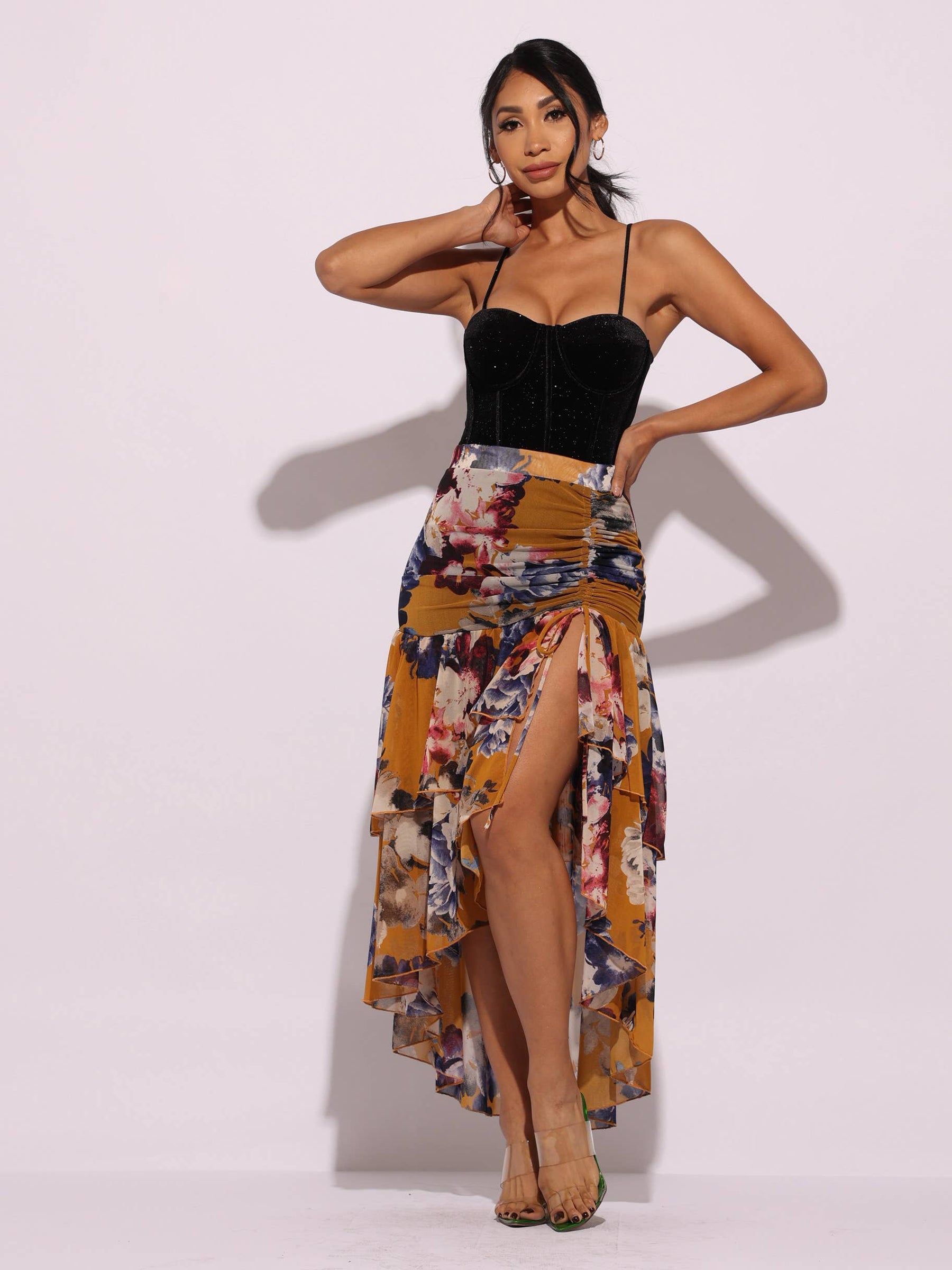 Asymmetrical hem floral skirt