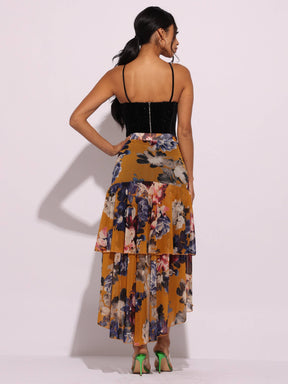 Asymmetrical hem floral skirt