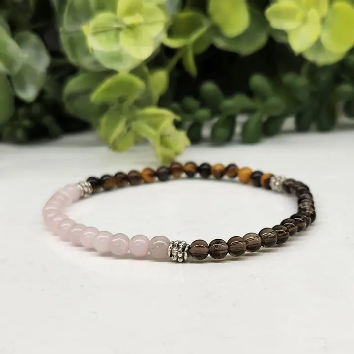 RELEASING THE PAST-Rose Quartz/Smoky Quartz/Tiger Eye 4mm