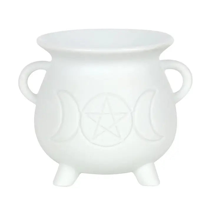 White Triple Moon Cauldron Oil Burner and Wax Warmer