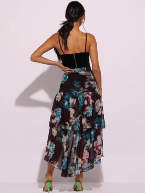 Asymmetrical hem floral skirt