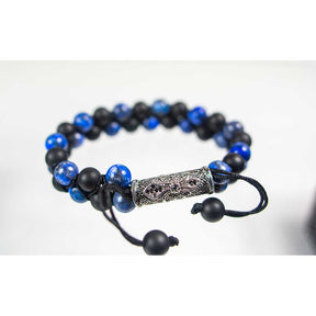 Adj Bracelet 8mm Bead Double Row Lapis, Matte Black Agate