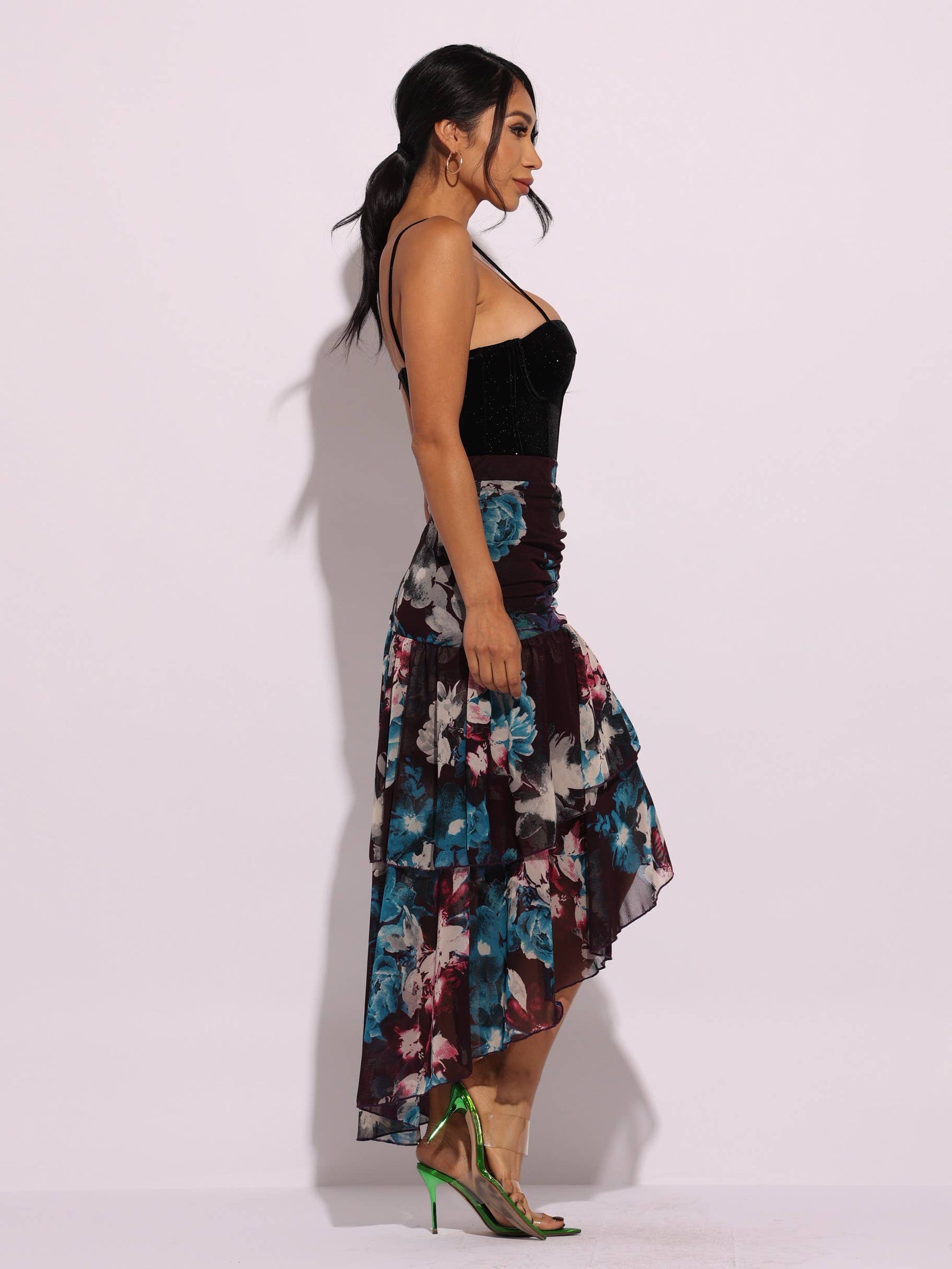 Asymmetrical hem floral skirt