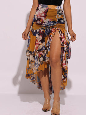 Asymmetrical hem floral skirt