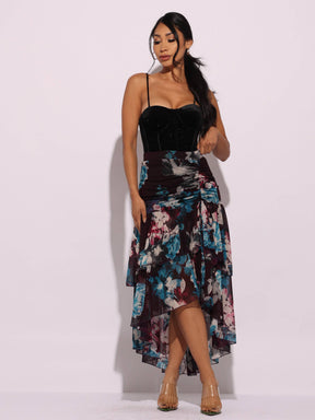 Asymmetrical hem floral skirt