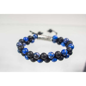 Adj Bracelet 8mm Bead Double Row Lapis, Matte Black Agate