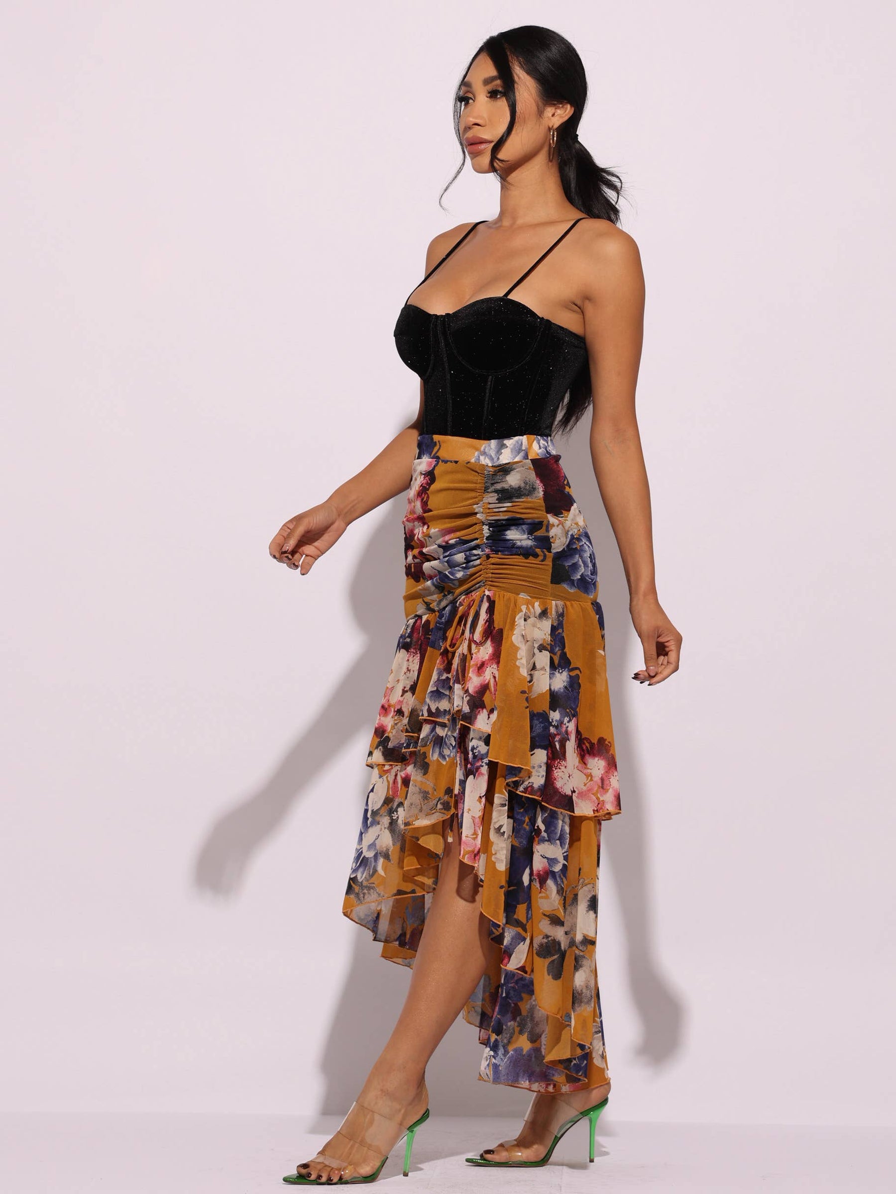 Asymmetrical hem floral skirt