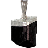 Black Tourmaline Rough w/ Brass Cap Pendant (Each)